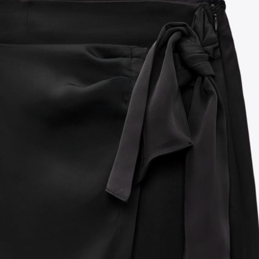 Zara Satin Black Self Tied Wrap Mini Skort M - Picture 5 of 14